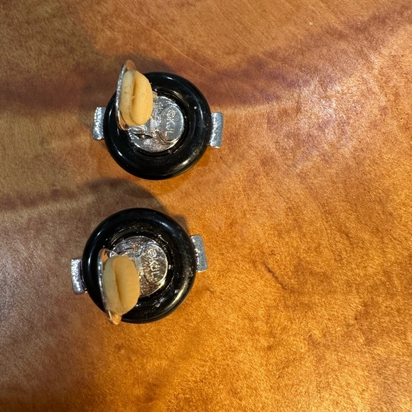 Kenneth Jay Lane Green and Black Clip-On Earrings with Silver Accents - Picture 6 of 7